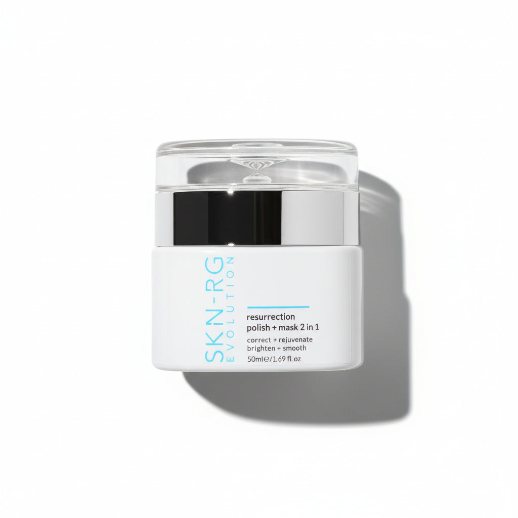 SKIN-RG Resurrection polish and mask in 1 skincare product jar on a white background