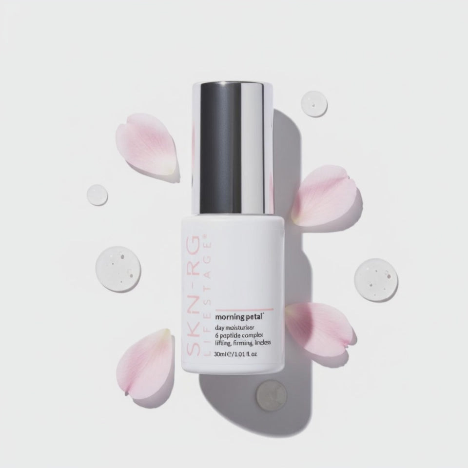 Video of Skincare product labeled Morning Petal by Skin-rg Lifestage Range Best Menopause Range 2025