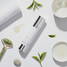 Video Cellular Repair Moisturiser by Skin-rg Skincare bottle with 'SKIN-RG' branding on a white background with herbs Face Roller and Towel