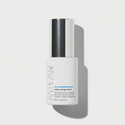 www.skin-rg.com hydra veil gel toner unlike standard toners is pulled into the skin to give hydration and prevent dermal thining bottle on white background with model applying gel.