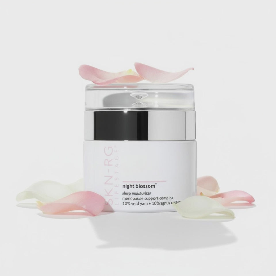 video of Skincare jar labeled 'night blossom' on a white background by skin-rg Lifestage
best menopause Wild Yam cream