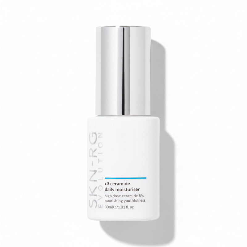 Image of the pearlised glass bottle of c3 Ceramide 30ml by Skin-rg Skincare