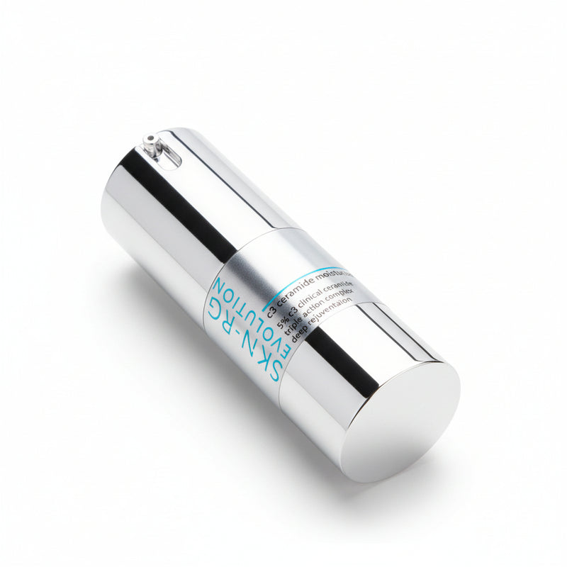 Chrome lay flat image of c3 ceramide moisturiser by Skin-rg Skincare