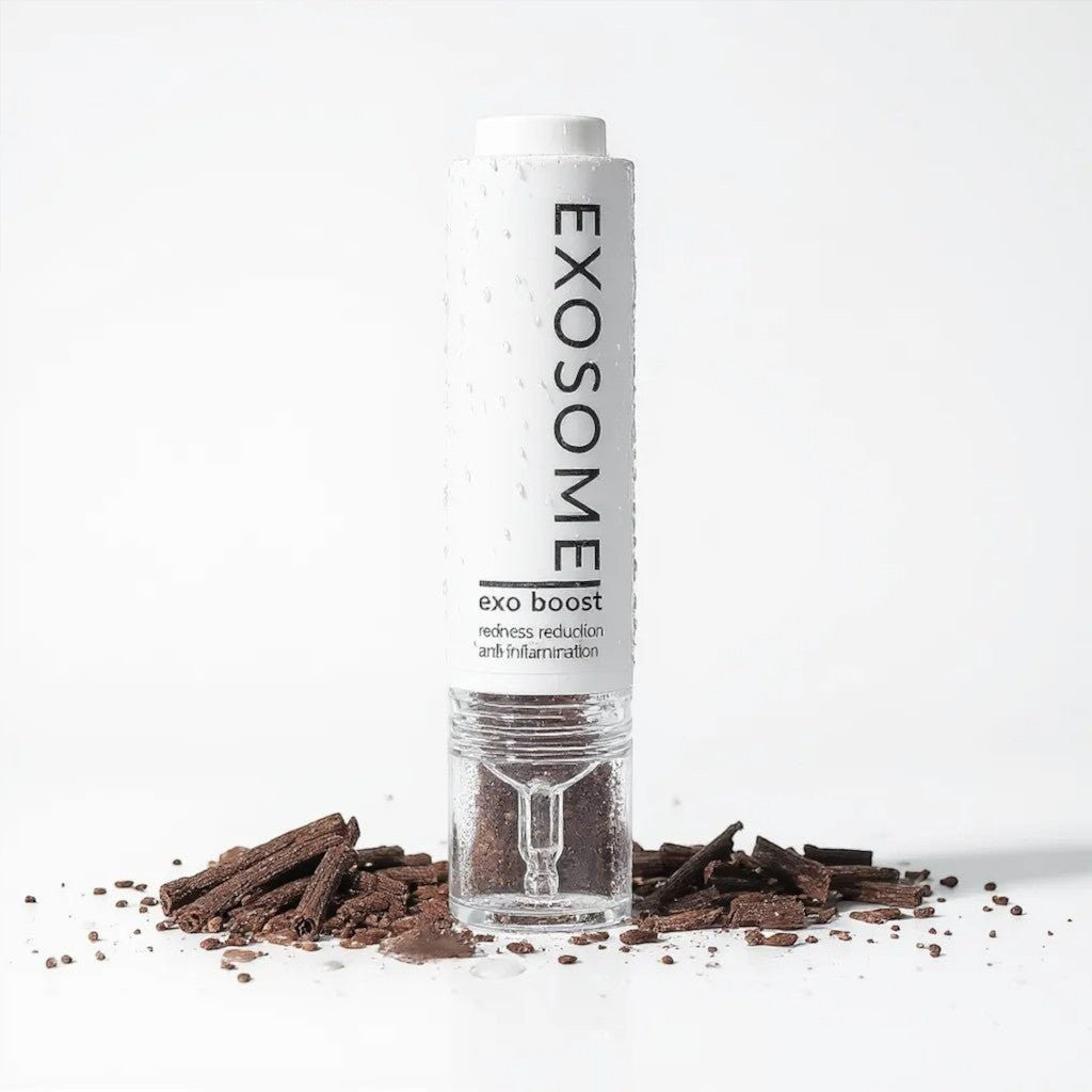 www.skin-rg.com EXO BOOST serum bottle with dropper, for redness reduction and anti-inflammation.