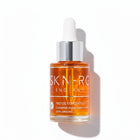 www.skin-rg.com Pro Oil Concentrate serum in a clear glass bottle with a white dropper. The amber oil is 100% organic.